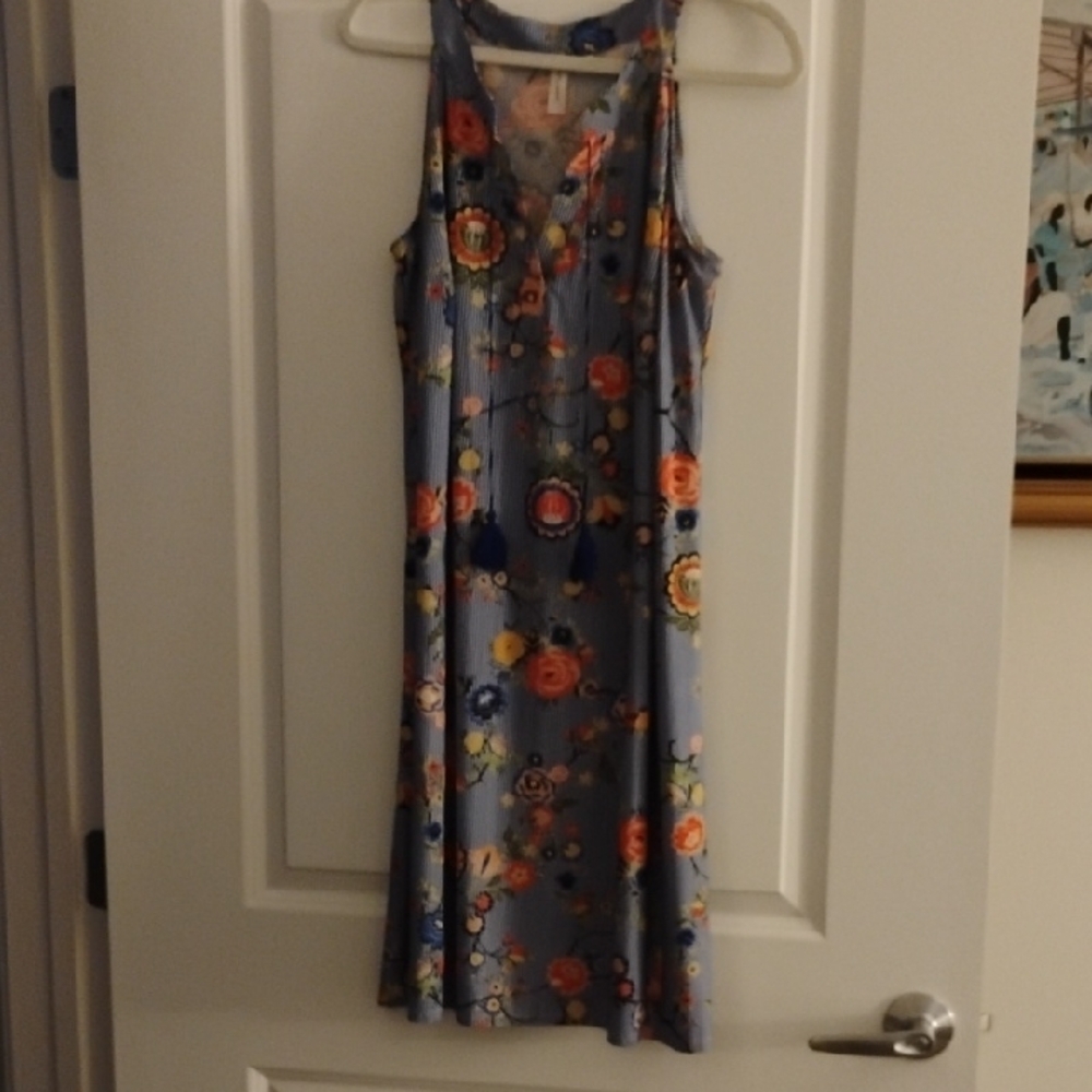 Floral Sleeveless Dress - Blue and Multicolor